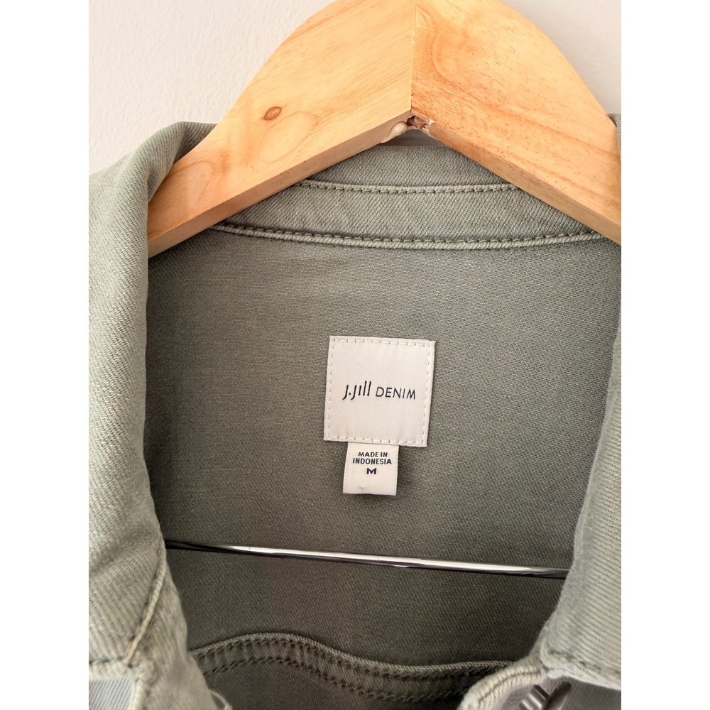 JJill Denim Womens Medium Sage Green Cotton Chore Coat Longline Utility Jacket - Picture 5 of 7